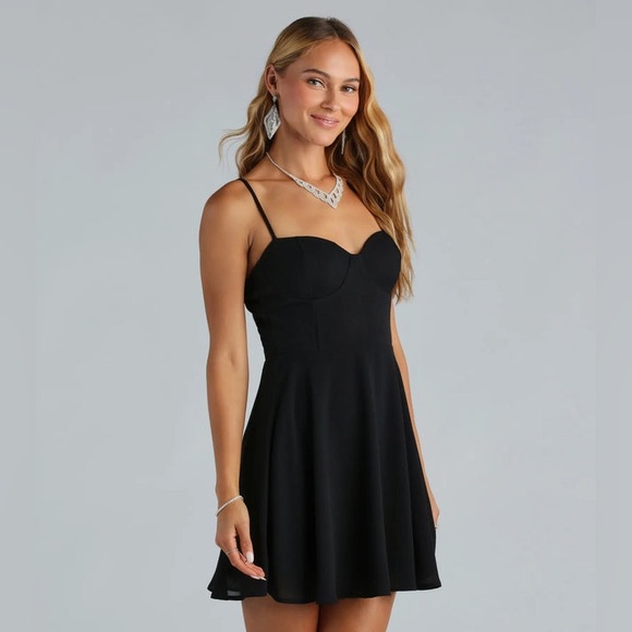 Dainty Hooligan Black Fit and Flare Mini Dress - Picture 1 of 8